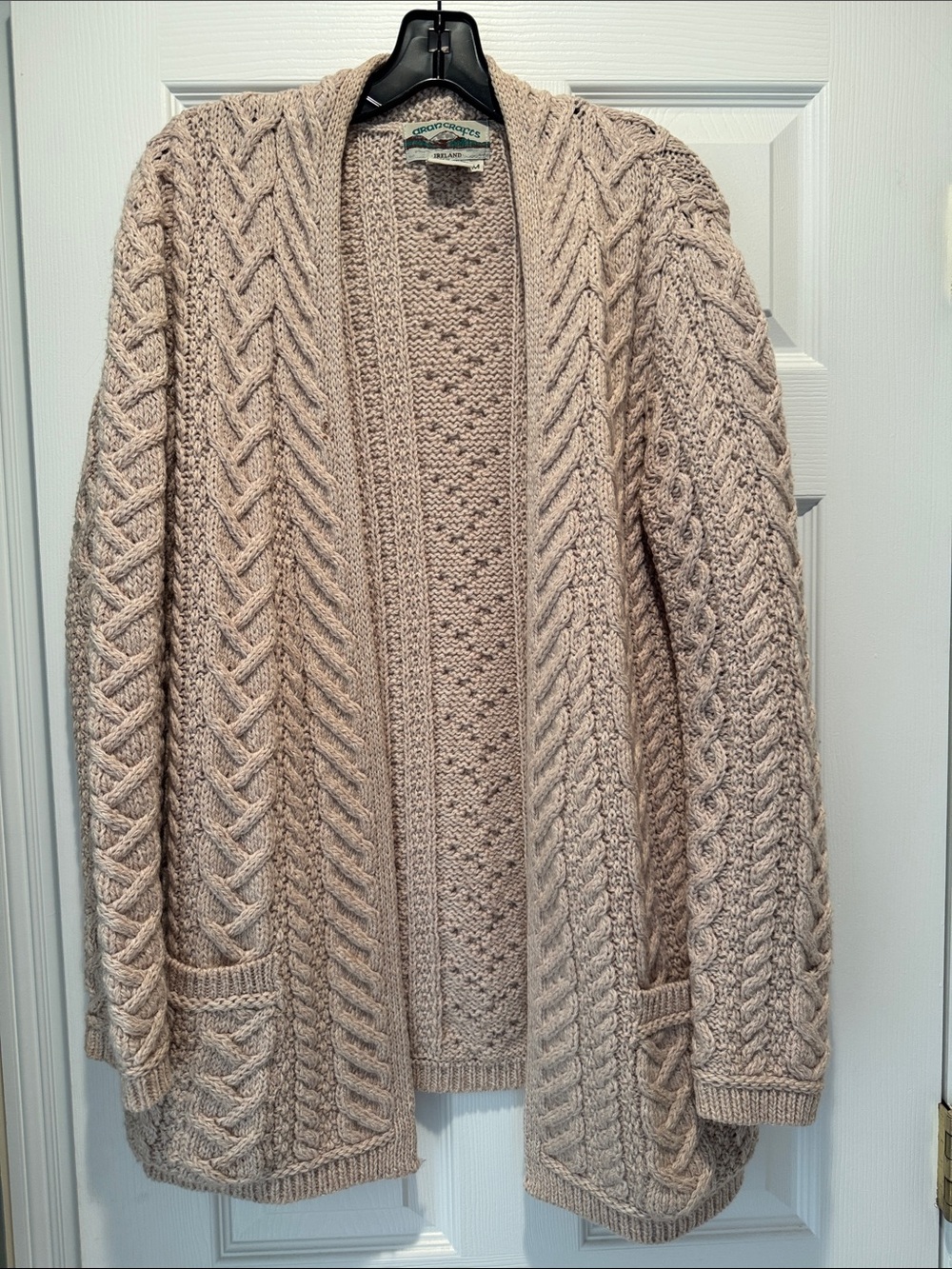 Aran Crafts Neutral Beige Cable Knit Open Cardigan